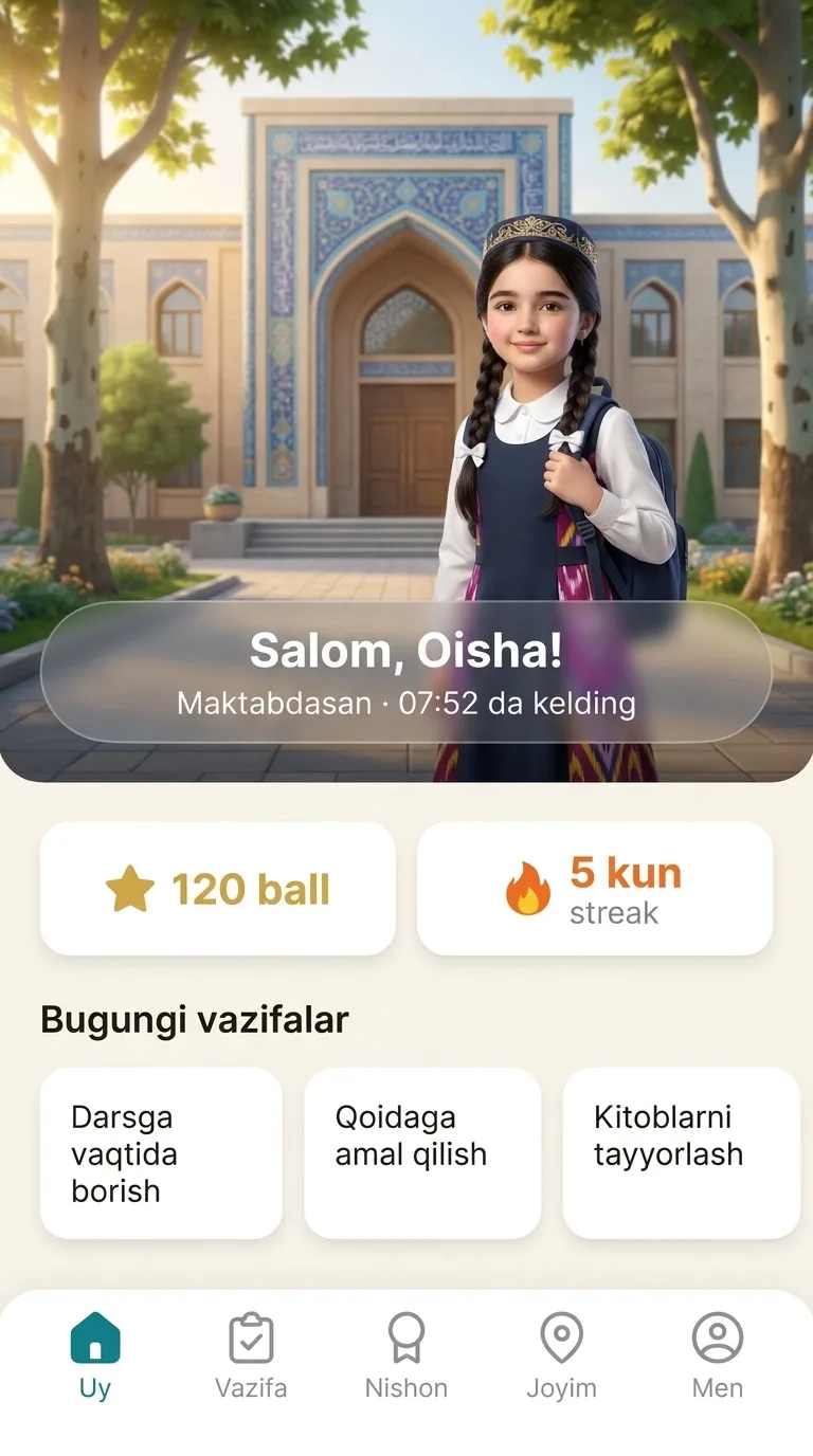 Safely Kids ilovasi: bola bosh ekrani