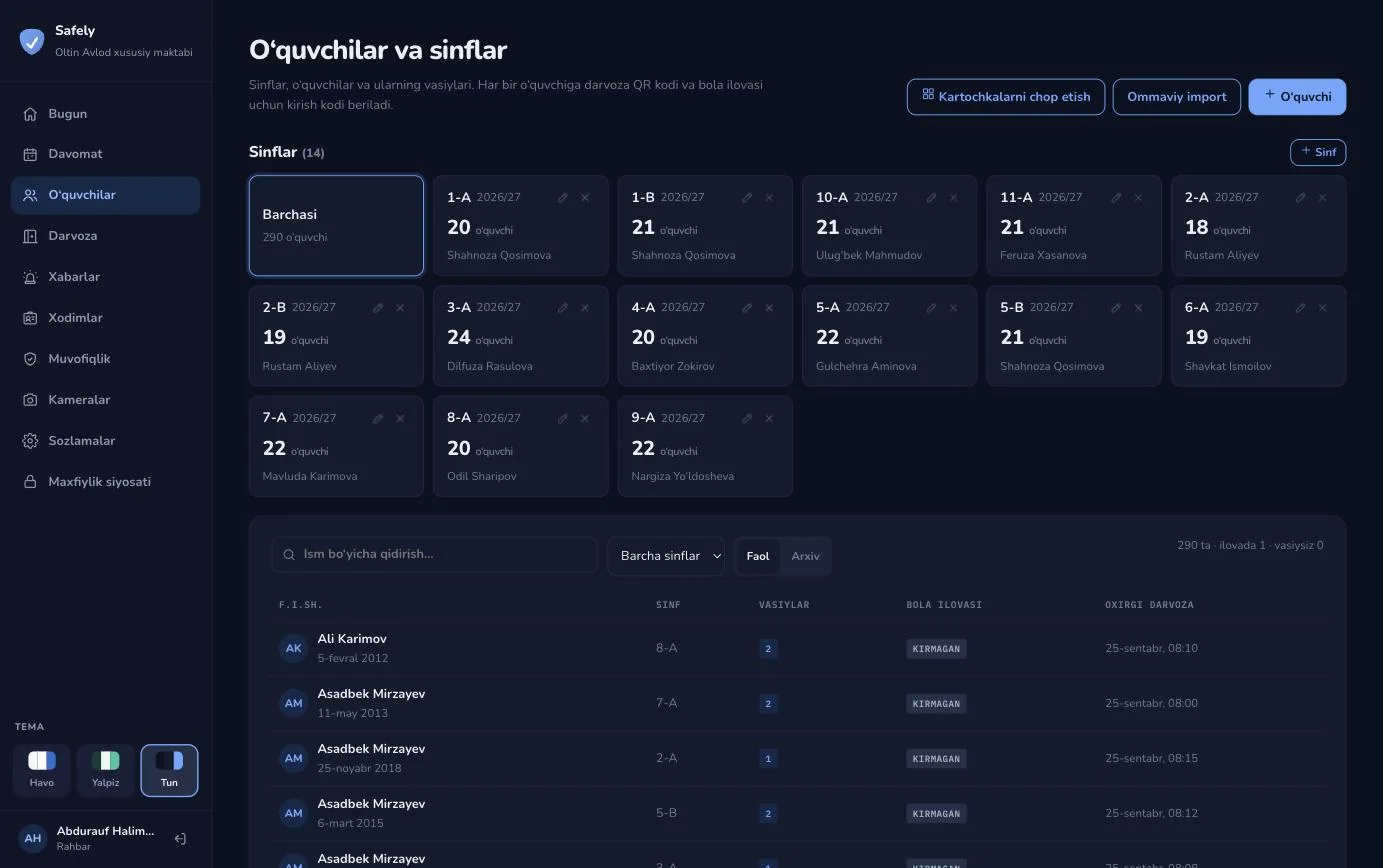 O'quvchilar va sinflar